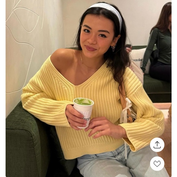 Yellow Abercrombie vneck sweater - Picture 2 of 8